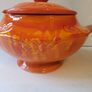 Vintage Mid Century Maurice of California Orange Drip Glaze Ceramic Tureen image 7