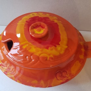 Vintage Mid Century Maurice of California Orange Drip Glaze Ceramic Tureen image 1
