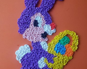 Vintage Easter Melted Plastic Popcorn Purple Bunny