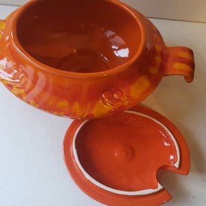 Vintage Mid Century Maurice of California Orange Drip Glaze Ceramic Tureen image 3