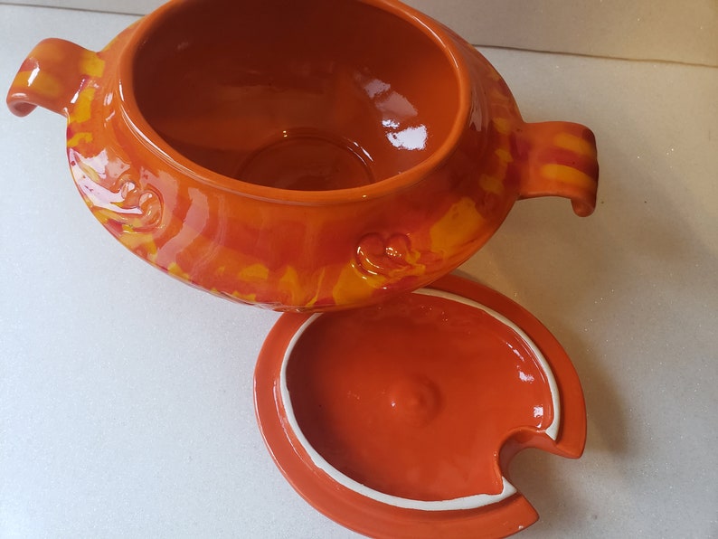 Vintage Mid Century Maurice of California Orange Drip Glaze Ceramic Tureen image 3