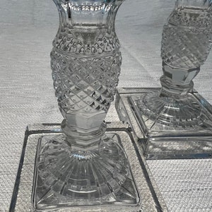 2 Westmoreland English Hobnail Crystal 3 3/4” Square Base Candle Holders