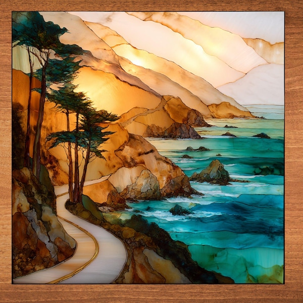 Big Sur California USA Ceramic Art Tile Wall Decor Size from 4 to 12 inches Bookshelf Gift for Travel Lover