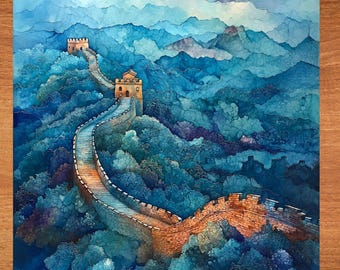 Great Wall Ceramic Art Tile Beautiful Vista Gift for Traveler Nature Lover Bookshelf Decor Wall Art