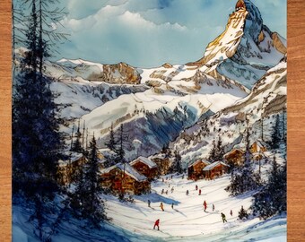 Zermatt Matterhorn Switzerland Ceramic Art Tile Wall Decor Size from 4 to 12 inches Bookshelf Gift for Travel Lover