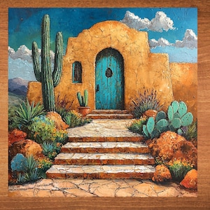 Santa Fe Adobe Ceramic Art Tile Beautiful Vista Gift for Traveler Nature Lover Bookshelf Decor Wall Art