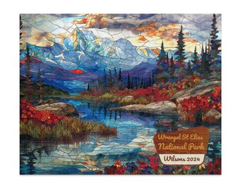 Rompecabezas del Parque Nacional Wrangell-St. Elias con mensaje personalizado, hermoso diseño de vidriera, regalo para amantes de la naturaleza.