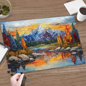 Grand Teton National Park Puzzle, 1000 Teile Geschenk für Naturliebhaber Kunstvolle Glasmalerei-Optik Park Wandkunst