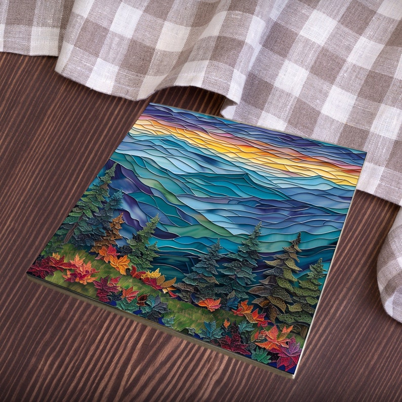 Greaty Smoky Mountains Glossy Ceramic Tile Art Gift for Nature Park Lover Bookshelf Decor Bild 4