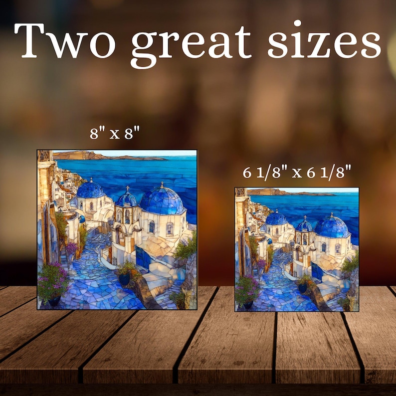 Santorini Greece Wall Art, Greek Island Decor, Coastal Landscape Print, Mediterranean Artwork, Blue Dome Painting, Travel Souvenir