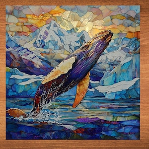 Whales Glacier Bay Ceramic Art Tile Beautiful Vista Gift for Traveler Nature Lover Bookshelf Decor Wall Art