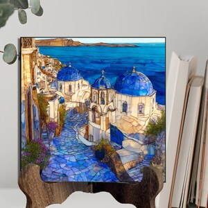 Santorini Greece Wall Art, Greek Island Decor, Mediterranean Blue Domes, Coastal Landscape Print, Summer Vacation Souvenir