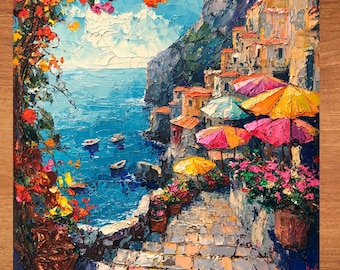 Amalfi Coast Ceramic Art Tile Beautiful Vista Gift for Traveler Nature Lover Bookshelf Decor Wall Art