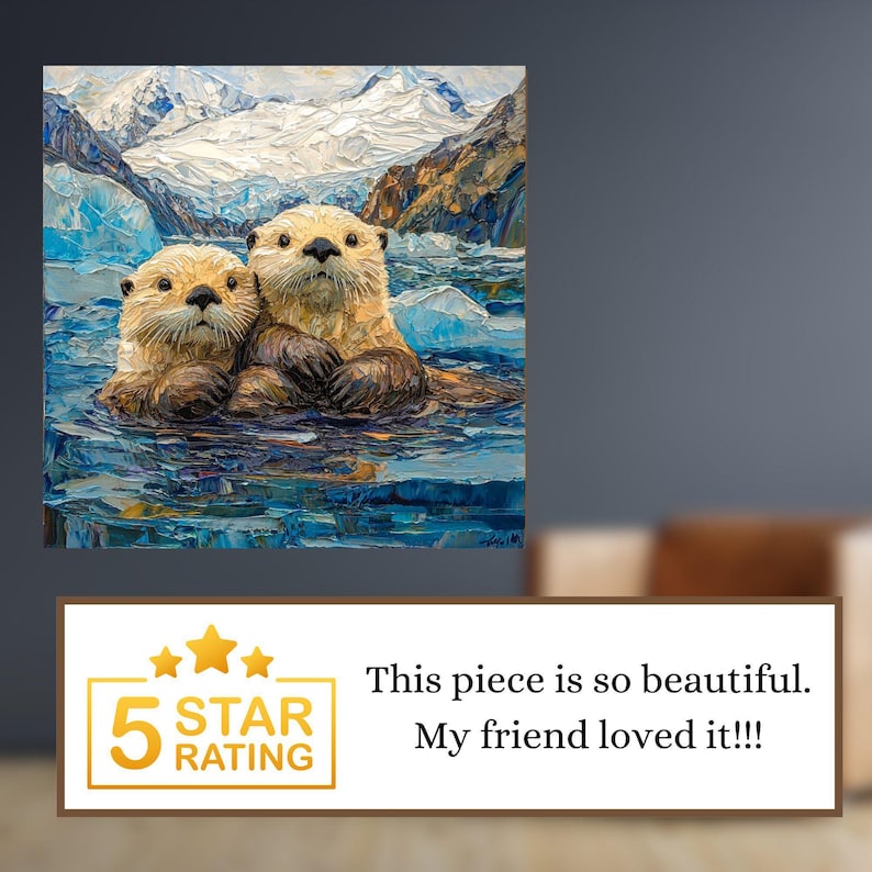 Sea Otters Glacier Bay Ceramic Art Tile Beautiful Vista Gift for Traveler Nature Lover Bookshelf Decor Wall Art image 7