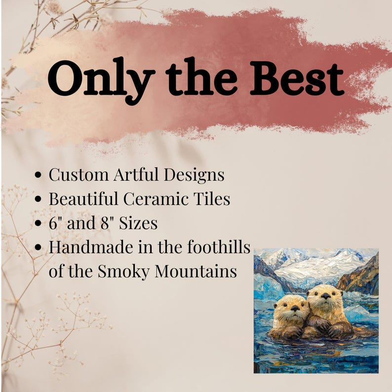 Sea Otters Glacier Bay Ceramic Art Tile Beautiful Vista Gift for Traveler Nature Lover Bookshelf Decor Wall Art image 4