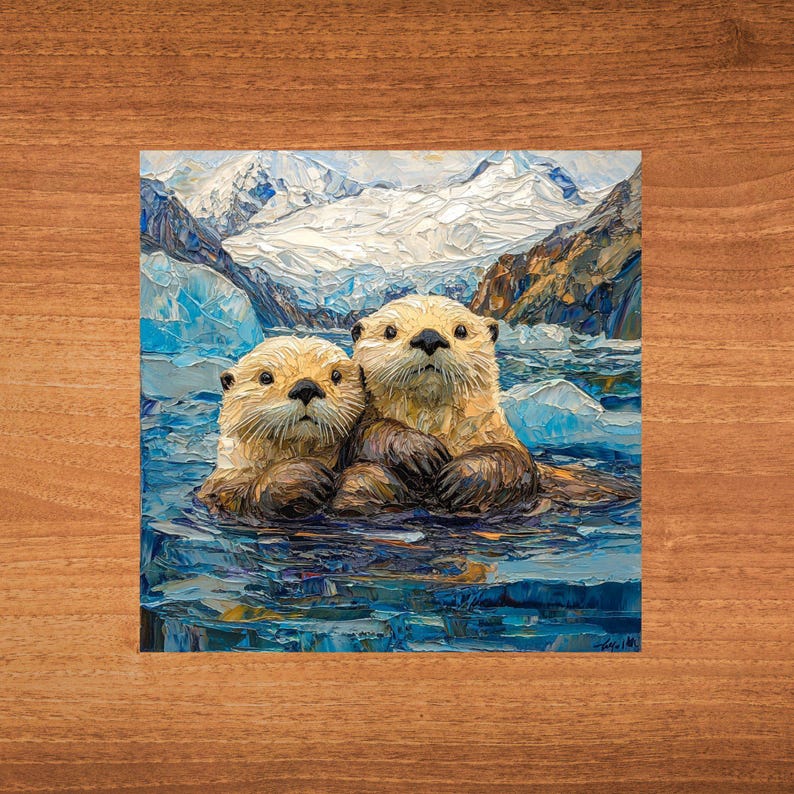 Sea Otters Glacier Bay Ceramic Art Tile Beautiful Vista Gift for Traveler Nature Lover Bookshelf Decor Wall Art image 6