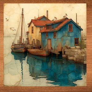 Oyster Boats Rockport Fulton Harbor Texas Ceramic Art Tile Nature Lover Decor Travel Vista Wall Art