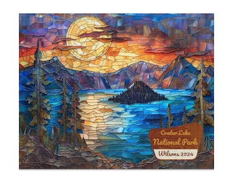 Rompecabezas del Parque Nacional Crater Lake con mensaje personalizado, hermoso diseño de vidriera, regalo para amantes de la naturaleza.