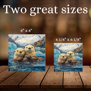 Sea Otters Glacier Bay Ceramic Art Tile Beautiful Vista Gift for Traveler Nature Lover Bookshelf Decor Wall Art image 5