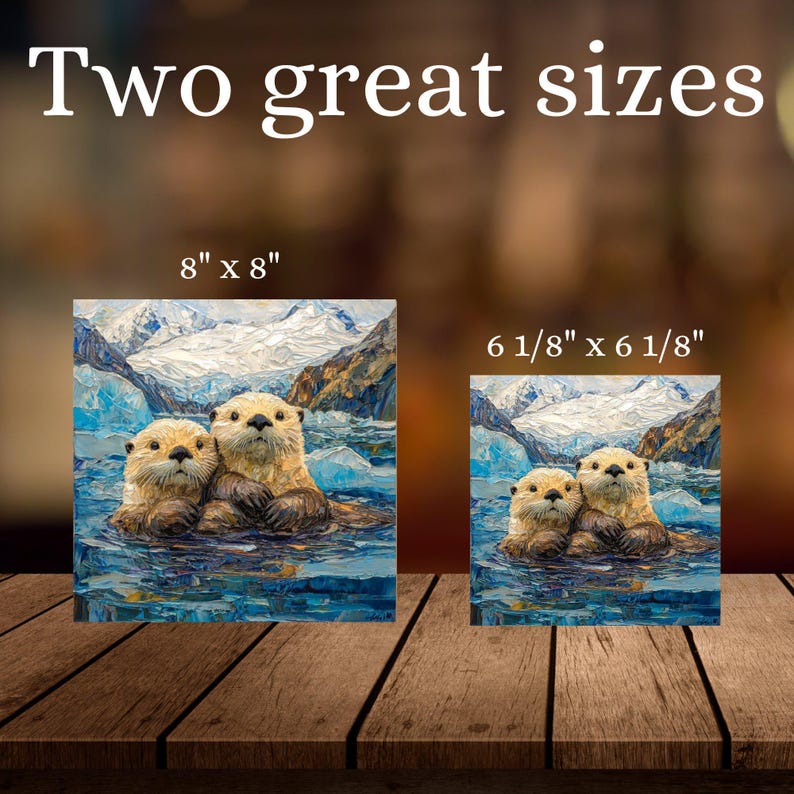 Sea Otters Glacier Bay Ceramic Art Tile Beautiful Vista Gift for Traveler Nature Lover Bookshelf Decor Wall Art image 5