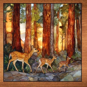 Doe Deer and Fawn Western Art Ceramic Fine Art Tile Montana Cowboy Decor Celebrating Cowboy Life and Mountain West