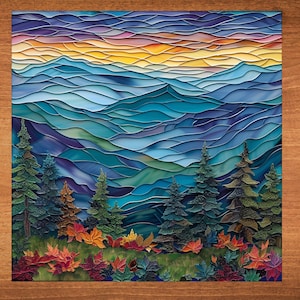 Greaty Smoky Mountains Glossy Ceramic Tile Art Gift for Nature Park Lover Bookshelf Decor Bild 1