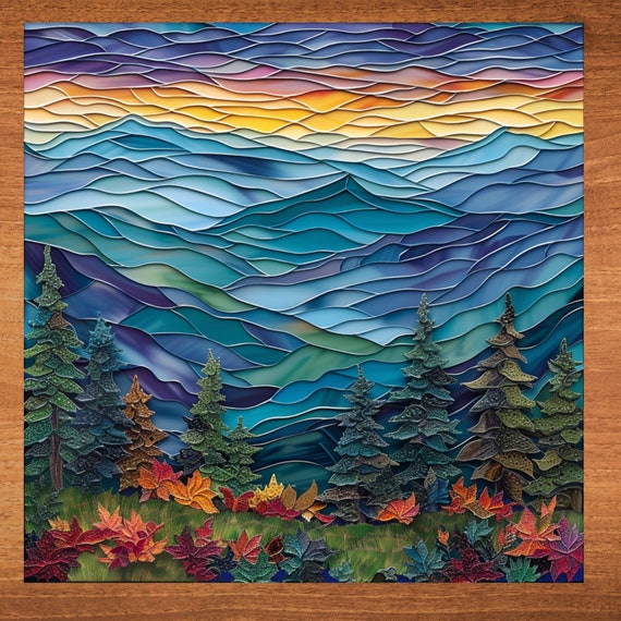 Greaty Smoky Mountains Glossy Ceramic Tile Art Gift for Nature Park Lover Bookshelf Decor