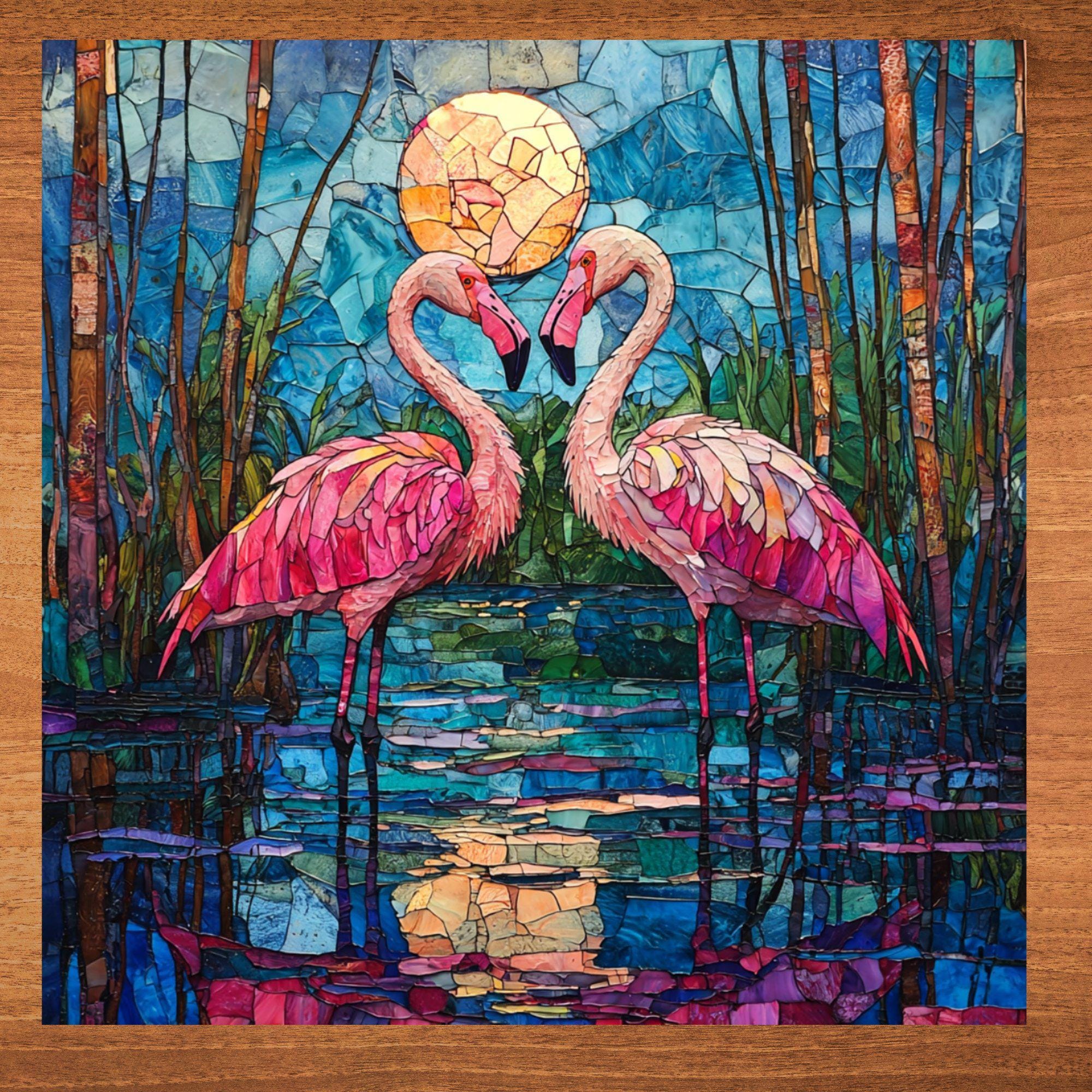 Flamingo Spoonbills Everglades Ceramic Art Tile Beautiful Vista Gift for Traveler Nature Lover Bookshelf Decor Wall Art