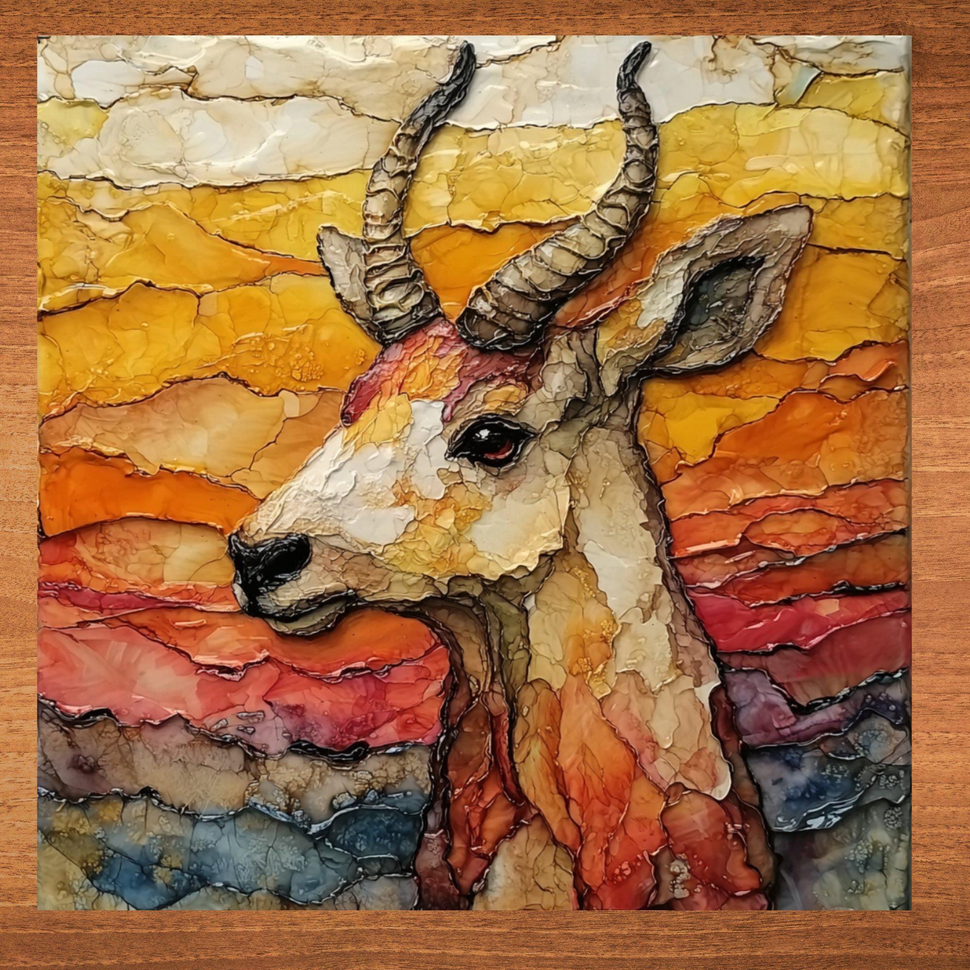 Pronghorn Outdoorsman Decor Ceramic Art Tile Wall Art for Man Cave Gift for Hunter Husband Nature Lover Big Game