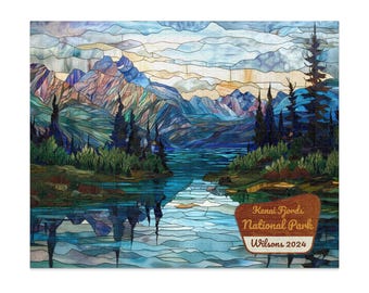 Rompecabezas del Parque Nacional de los Fiordos de Kenai con mensaje personalizado, hermoso diseño de vidriera, regalo para amantes de la naturaleza.