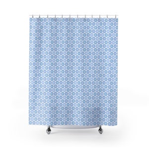 Christmas / Winter Shower Curtain: White Snowflakes in Blue Circles