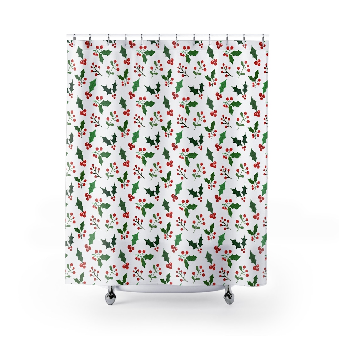Christmas / Winter Shower Curtain Sprigs of Holly Berries and Etsy