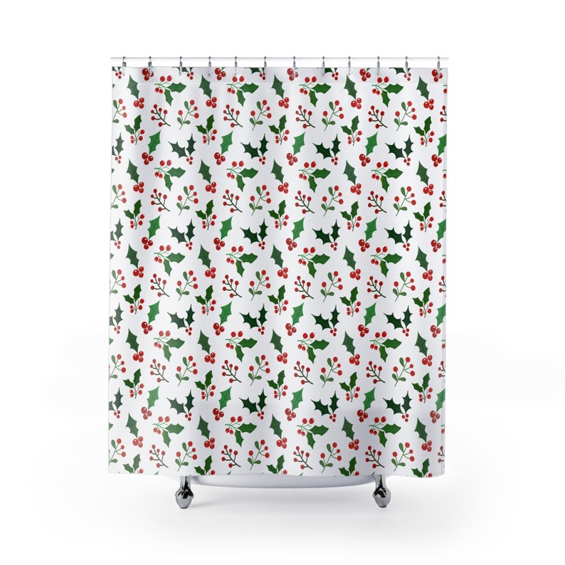 Christmas / Winter Shower Curtain Sprigs of Holly Berries and Etsy
