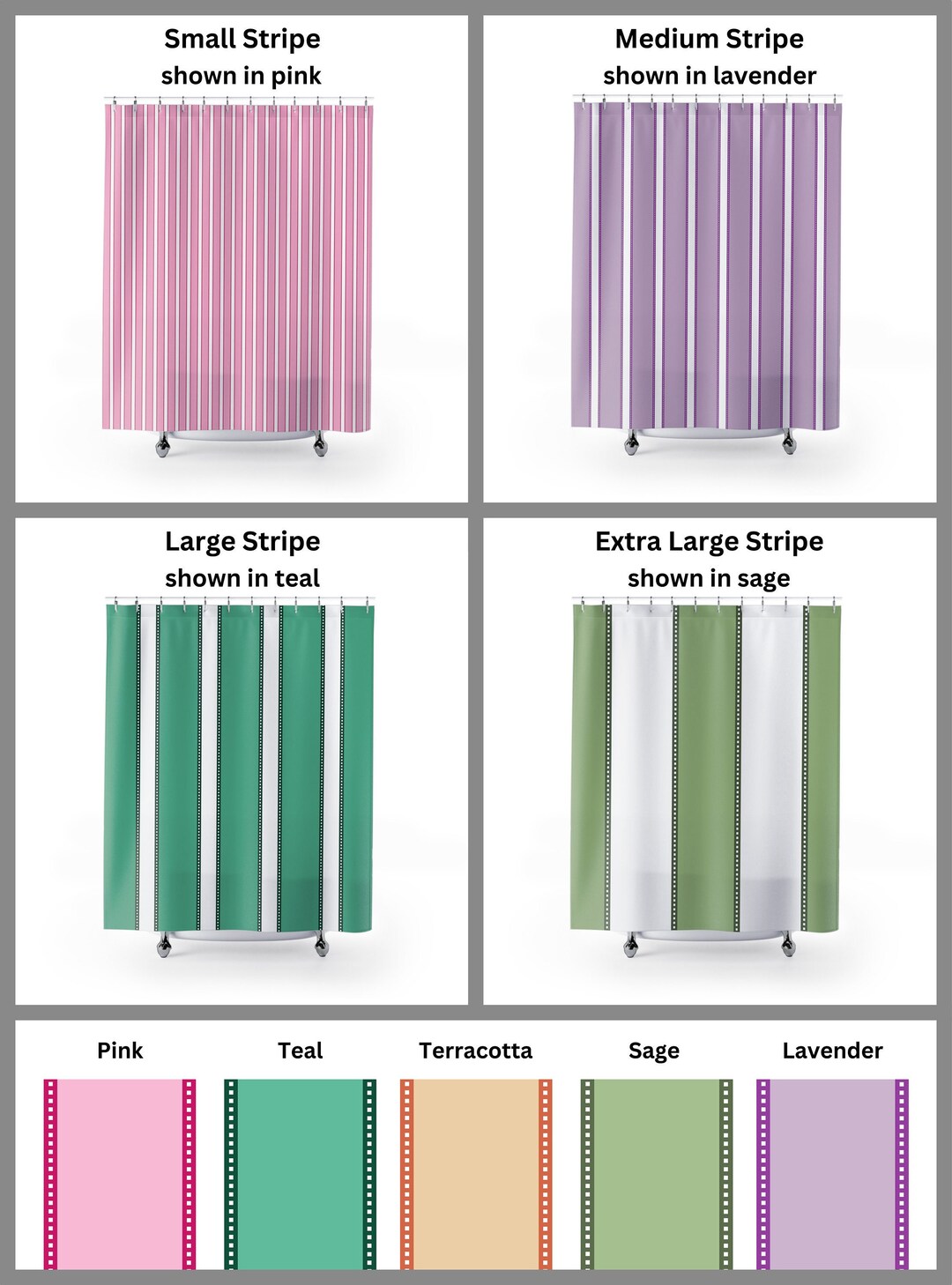 Decorative Shower Curtain Vertical Stripes 4 Stripe Patterns and 5