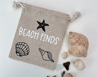 Personalised Mini Beach Finds Drawstring Bag Pouch | For Kids and Adults | Beach Bag | Treasure Pouch | Gift Idea | Gift Bag