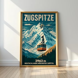 Zugspitze Vintage Poster – Deutschlands höchster Gipfel im Retro-Reisestil