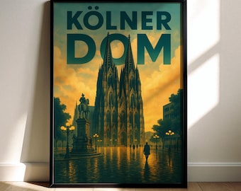 Kölner Dom Poster – Retro-Stil | Köln Architektur | Deutschland Kunst