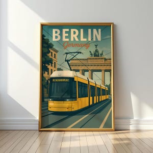 Berlin Vintage Poster – Tram at the Brandenburg Gate in retro travel style