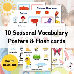 Seasonal ESL Vocabulary Posters and Flashcards Bundle | ESL Vocabulary Posters | ESL Flashcards | English Language Learning Bundle | Esl