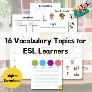 16 Vocabulary Topics for ESL Learners | ESL Vocabulary Posters and Flashcards Bundle | English Language Learning Bundle |Digital Printable