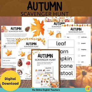 Autumn Scavenger Hunt, Autumn Scavenger Hunt Printable, Fall Scavenger Hunt Games, Fall Scavenger Hunt for Kids, Fall Kids Printable