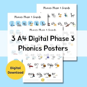 Phonics Phase 3 Klänge | Phonics Poster | Kinder Digital Printable | Klangmatte | Kunstdruck | Wandbild für Kinder | Phonics Printables