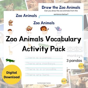 Zoo Animals | Animal Worksheets | Animal Printable | ESL Vocabulary | English Worksheets | English Language Learning | Digital Printable