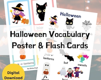 Halloween ESL Vocabulary Posters and Flashcards Bundle | ESL | ELL | English Language Learning | Educational Printable | Digital Download
