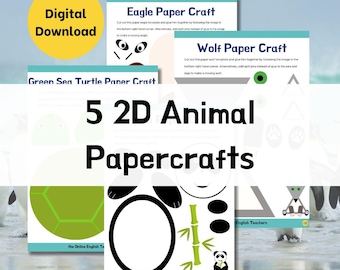 2D Tier Papiermodell | Tier Kunsthandwerk für Kinder | Bastelbogen für Kinder | Panda Handwerk | Kinder Basteln | Druckbare Handwerk für Kinder
