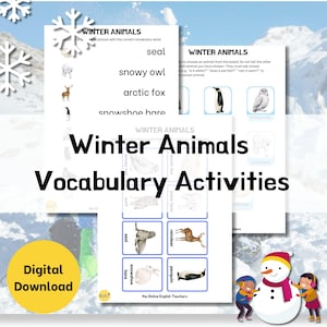 Winter Animals Vocabulary Mini Activity Pack | ESL | ELL | English Language Learning | Educational Printable | Digital Download