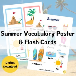 Summer ESL Vocabulary Posters and Flashcards Bundle | ESL | ELL | English Language Learning | Educational Printable | Digital Download