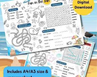 Fun in the Sun | Kids Activity Mat | Kids Digital Printable | Educational Print | Games Table Mat | Kids Activity Placemat | Kids Education