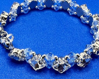 Rhinestone and Light Blue Crystal Double Strand Bracelet