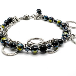 Silver Double-Strand Bracelet with Iridescent Beads and Crystals